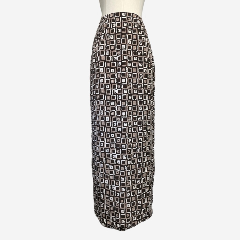 Vintage Y2K A. Byer brown white geometric abstract long skirt mod fall XS/S